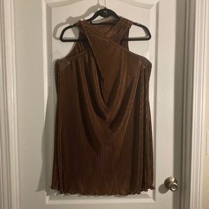 Lightweight ruffle summer dress. Chocolate brown criss cross neckline